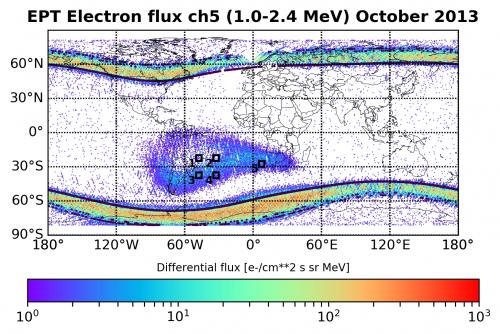 Map of the electron fluxes observed by EPT