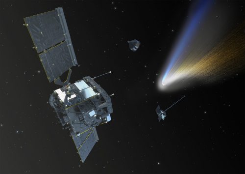 Comet Interceptor mother and daughter spacecraft approaching their target