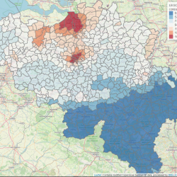 Carte concentration en surface du NO2 au niveau des communes belges