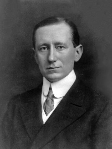 Guglielmo Marconi, portrait, head and shoulders, facing left.